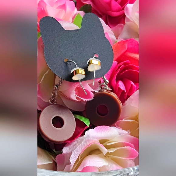 Donuts Earrings Handmade Brown - Picture 7 of 9